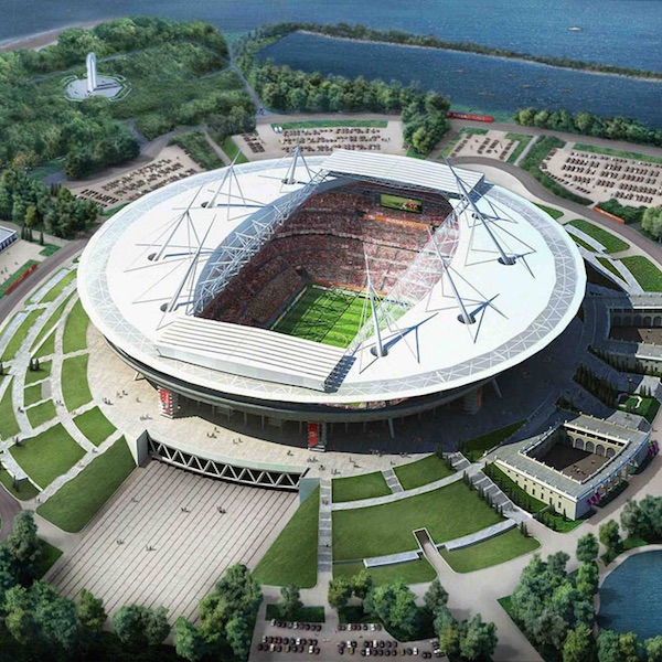Attesissimo è lo stadio di San Pietroburgo che verrà terminato entro il Mondiale 2018: finalmente la città avrà una struttura degna di nota. La capienza sarà di 69.501 posti.