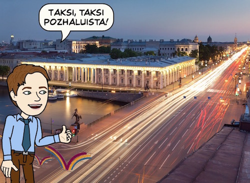 Taxi sulla prospettiva Nevsky a San Pietroburgo